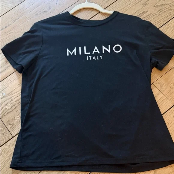 Milano Black Short Sleeve Logo Tee with White Text - Picture 1 of 4